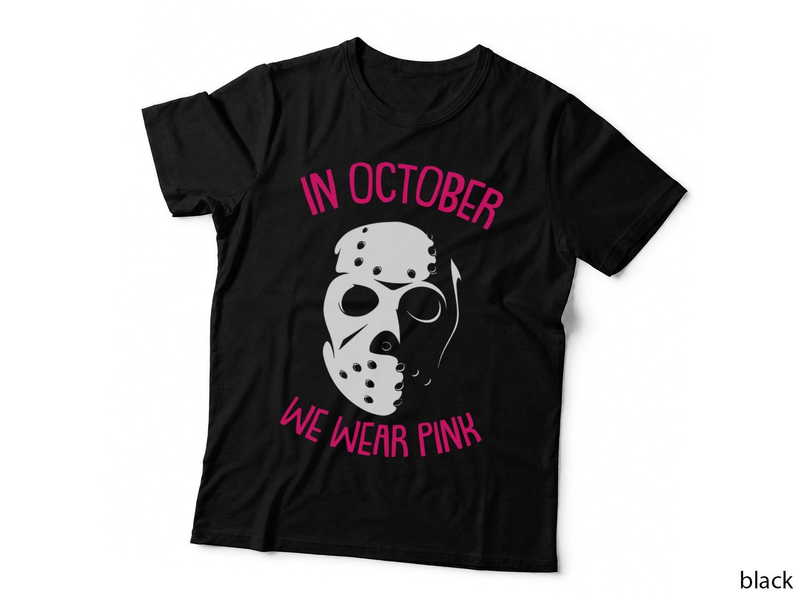 In October We Wear Pink Breast Cancer Awareness Horror Movie T-Shirt