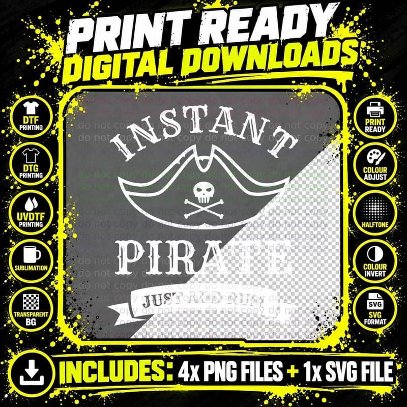 Instant Pirate Just Add Rum Halloween Pirates, Costume Png SVG Digital Bundle
