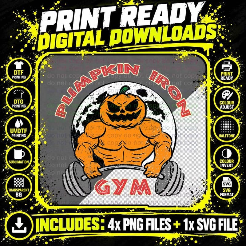 Iron Gym Halloween Costume Funny Spooky Pumpkin Workout Png SVG Digital Bundle