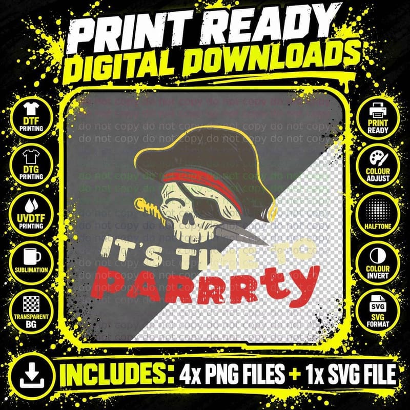 It's Time to Party Funny Pirate Quote Costume Halloween Png SVG Digital Bundle