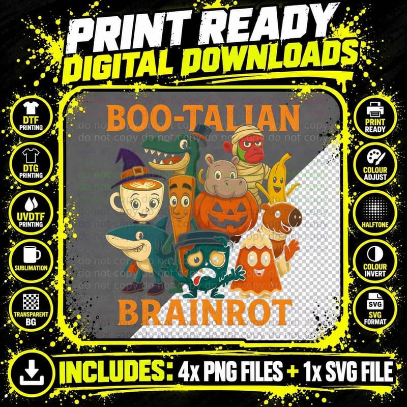 Italian Brainrot Halloween Characters T-Shirt Png SVG Digital Bundle