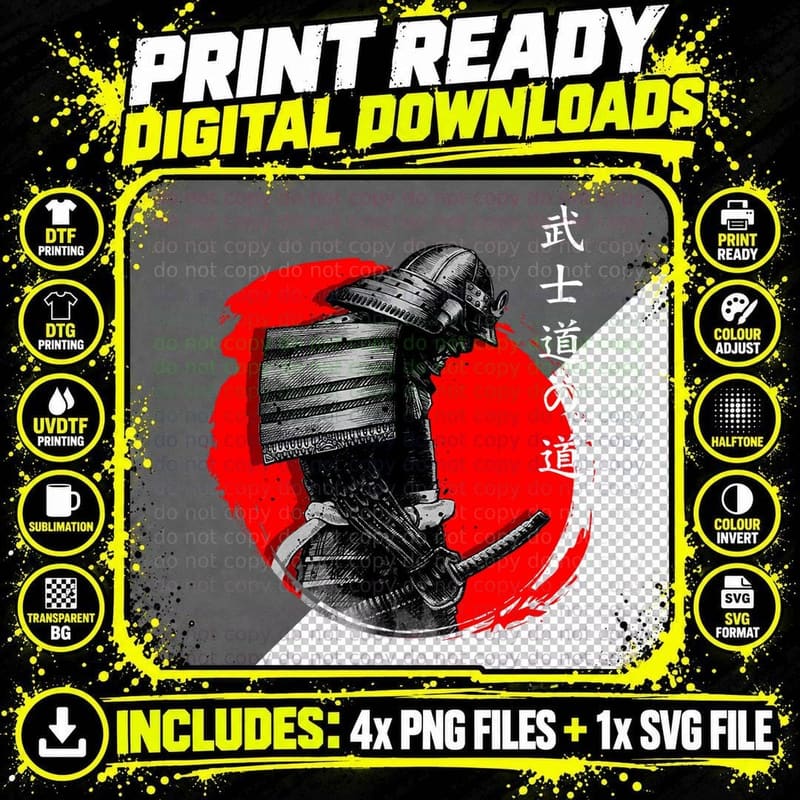 Japanese Ghost Samurai Warrior Bushido Way Aesthetic Png SVG Digital Bundle