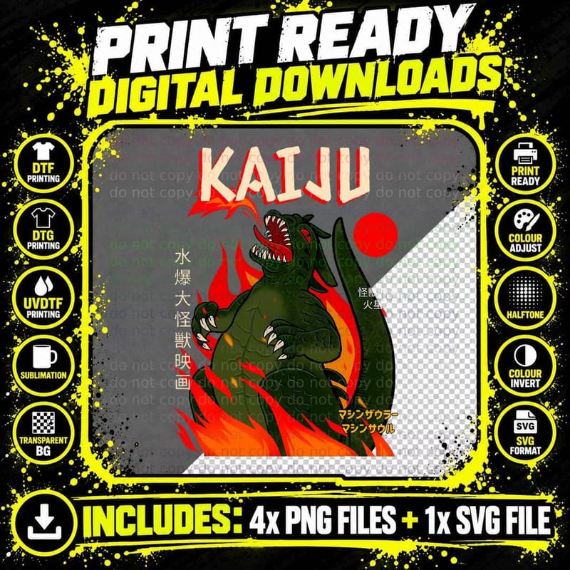 Japanese Kaiju Monster Graphic Tee Anime Otaku Fan Png SVG Digital Bundle
