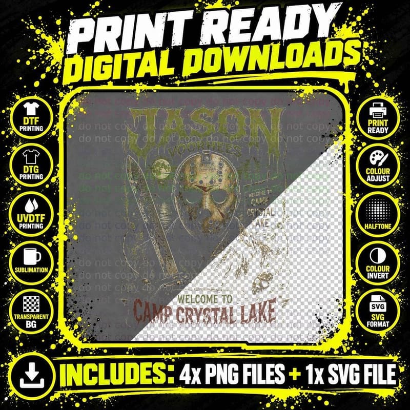 Jason Voorhees Friday 13th Horror Vintage Retro Halftone Png SVG Digital Bundle