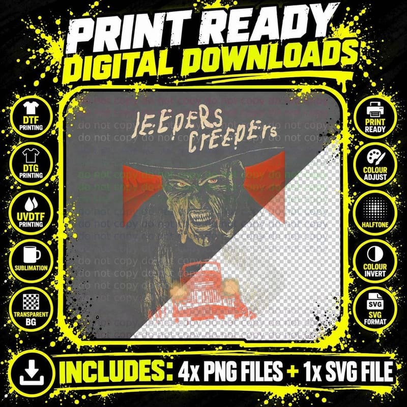 Jeepers Creepers Creature Halftone T-Shirt Png SVG Digital Bundle