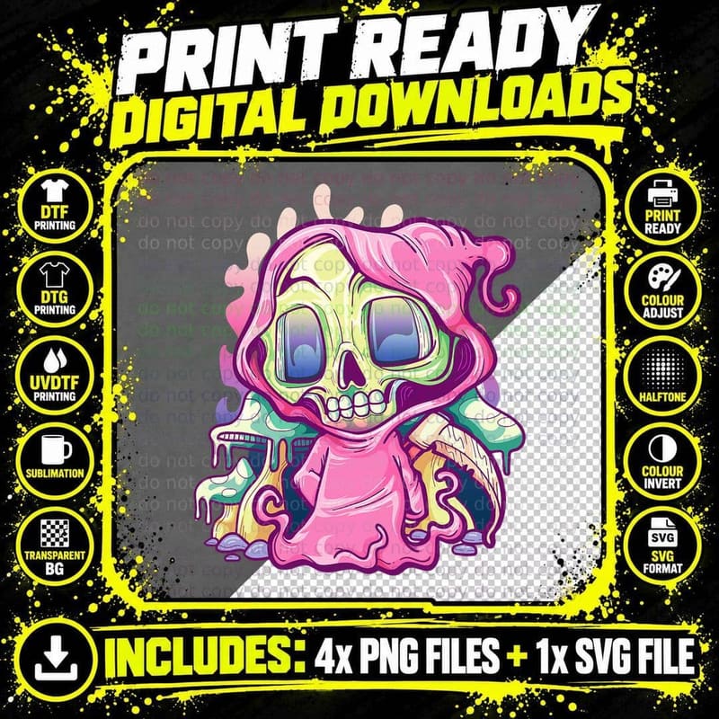 Kawaii Pastel Goth Cute Creepy Grim Reaper Death T-Shirt Png SVG Digital Bundle