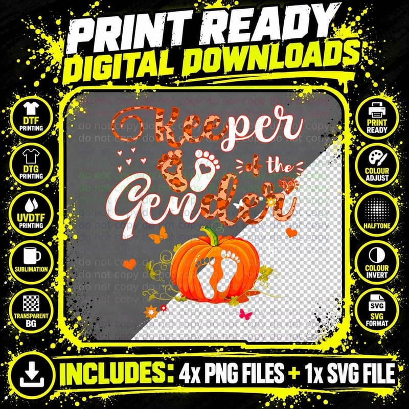 Keeper of the Gender Reveal Baby Halloween Party Pumpkin Png SVG Digital Bundle