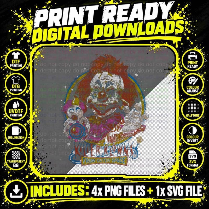 Killer Klowns from Outer Space Halftone T-Shirt Png SVG Digital Bundle