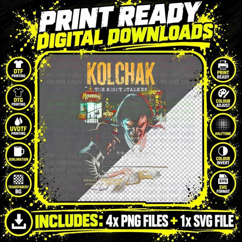 Kolchak Night Stalker Halftone T-Shirt Png SVG Digital Bundle