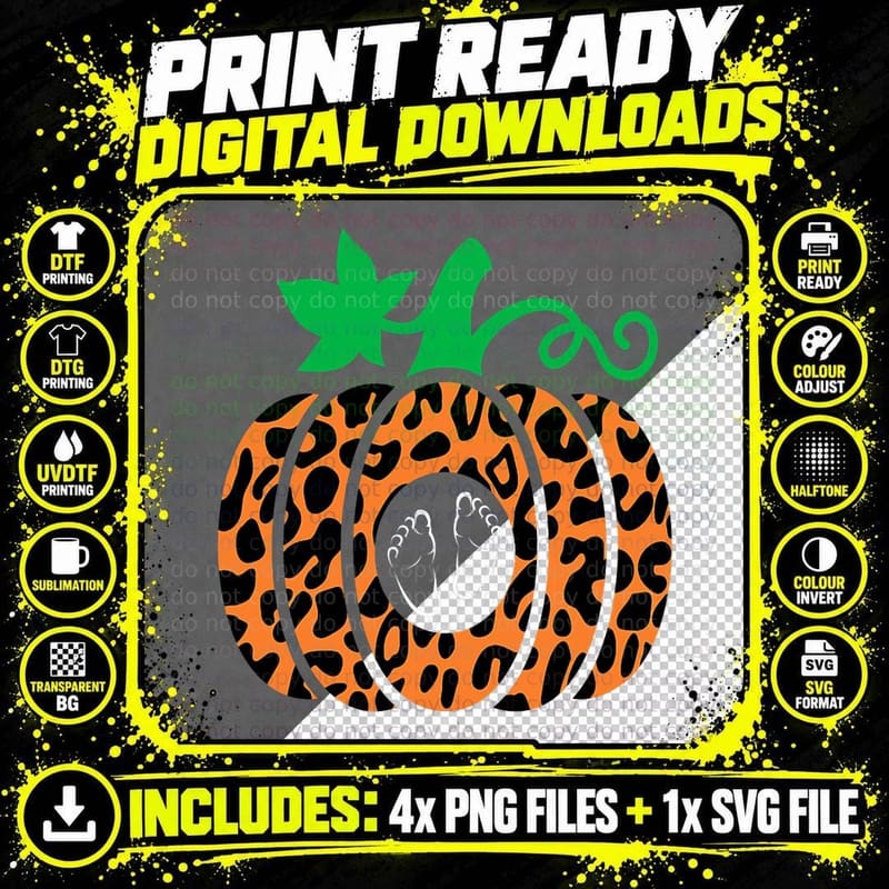 Leopard Pumpkin Belly Halloween Pregnancy Announcement Png SVG Digital Bundle