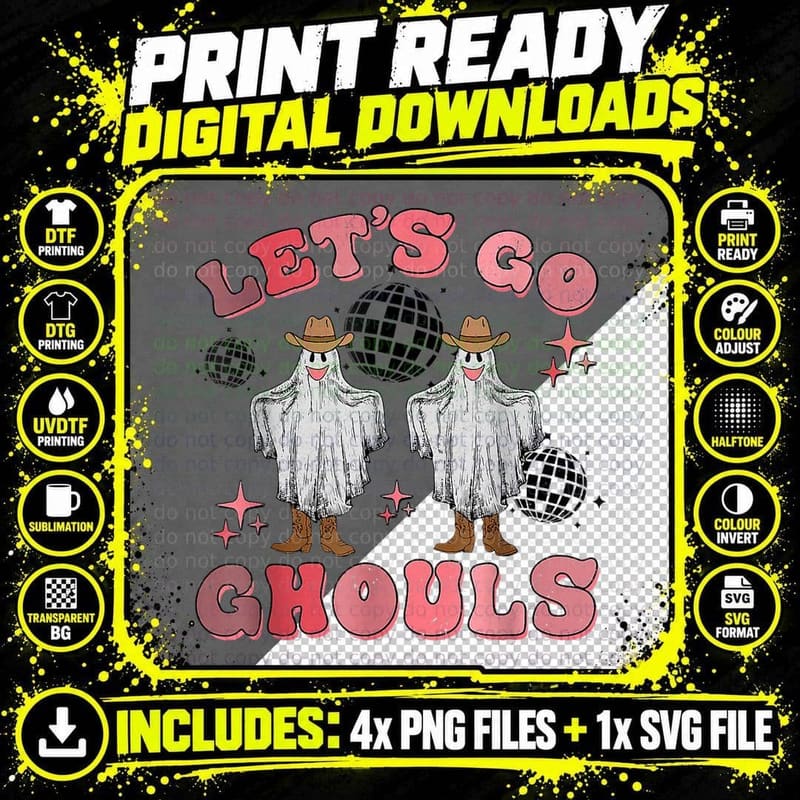 Lets Go Ghouls Disco Ball Ghost Spooky Funny Halloween Png SVG Digital Bundle