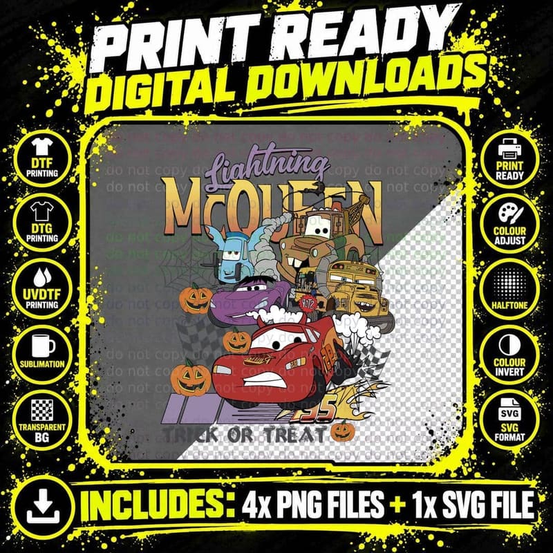 Lightning Mcqueen Trick or Treat T-Shirt Png SVG Digital Bundle