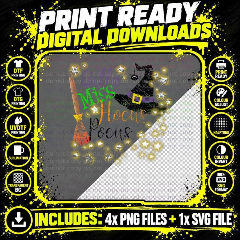 Little Miss Hocus Pocus Halloween Witch Distressed Png SVG Digital Bundle