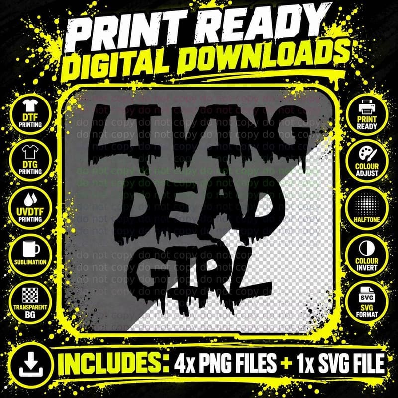 Living Dead Girl - Zombie T Shirt - Black Png SVG Digital Bundle