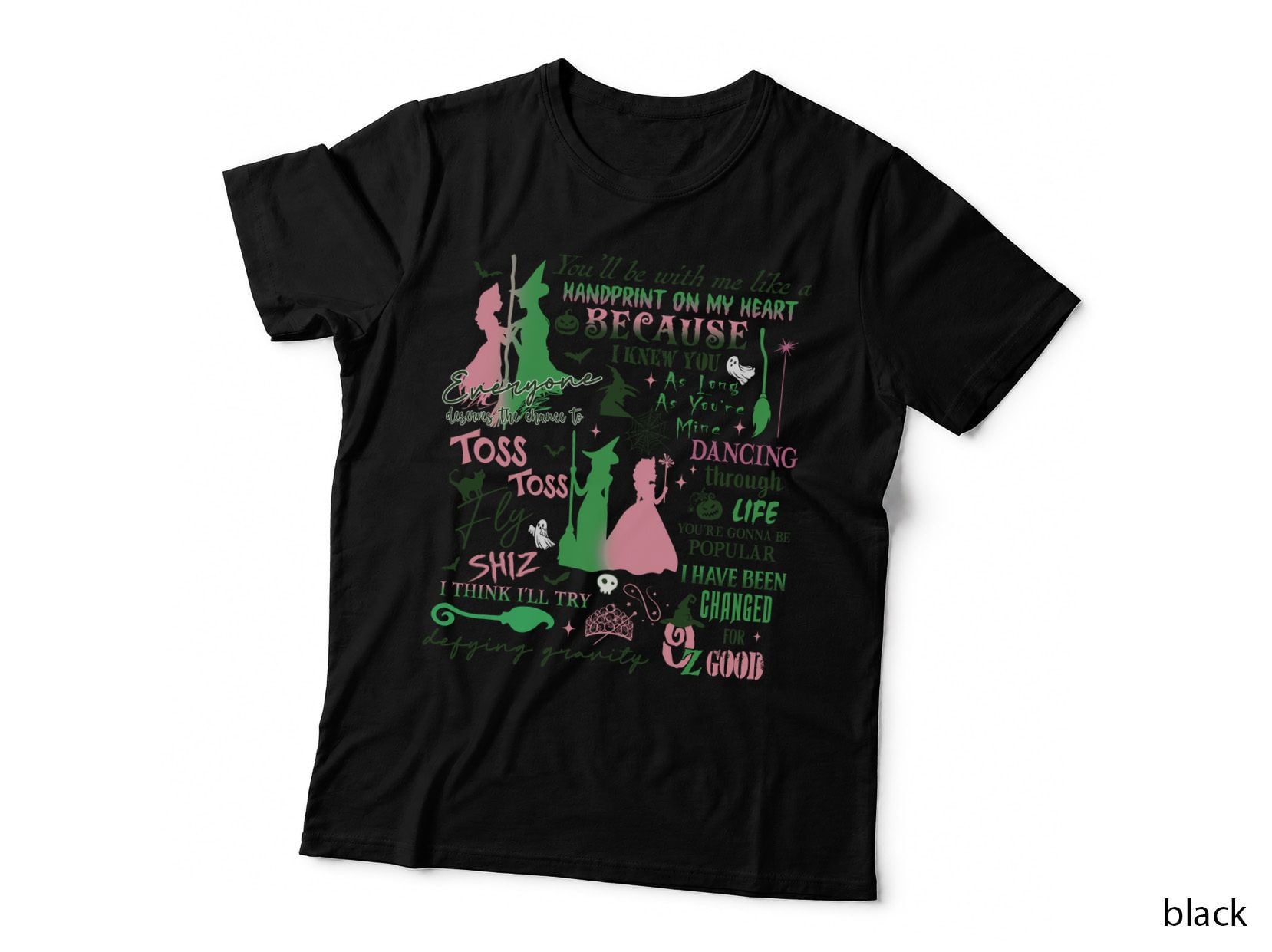 Look to the Sky, Witch Broom Tee, Defy Gravity, Green Pink Team T-Shirt