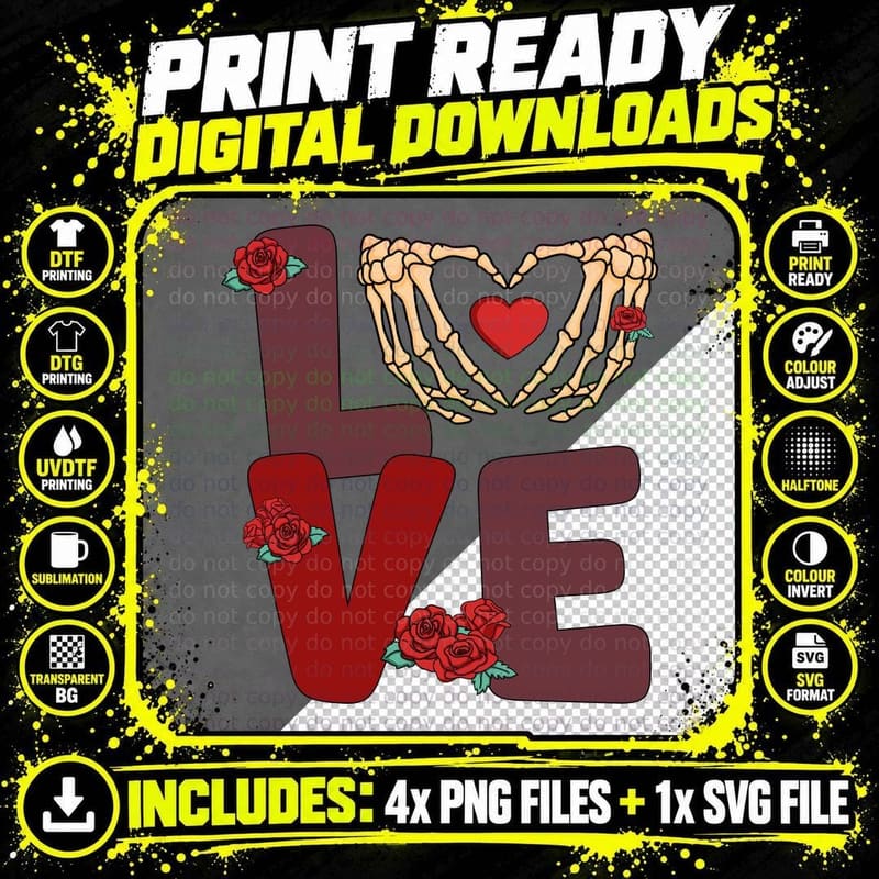 Love Valentine T-Shirt, Skeleton Hands Forming Heart Png SVG Digital Bundle