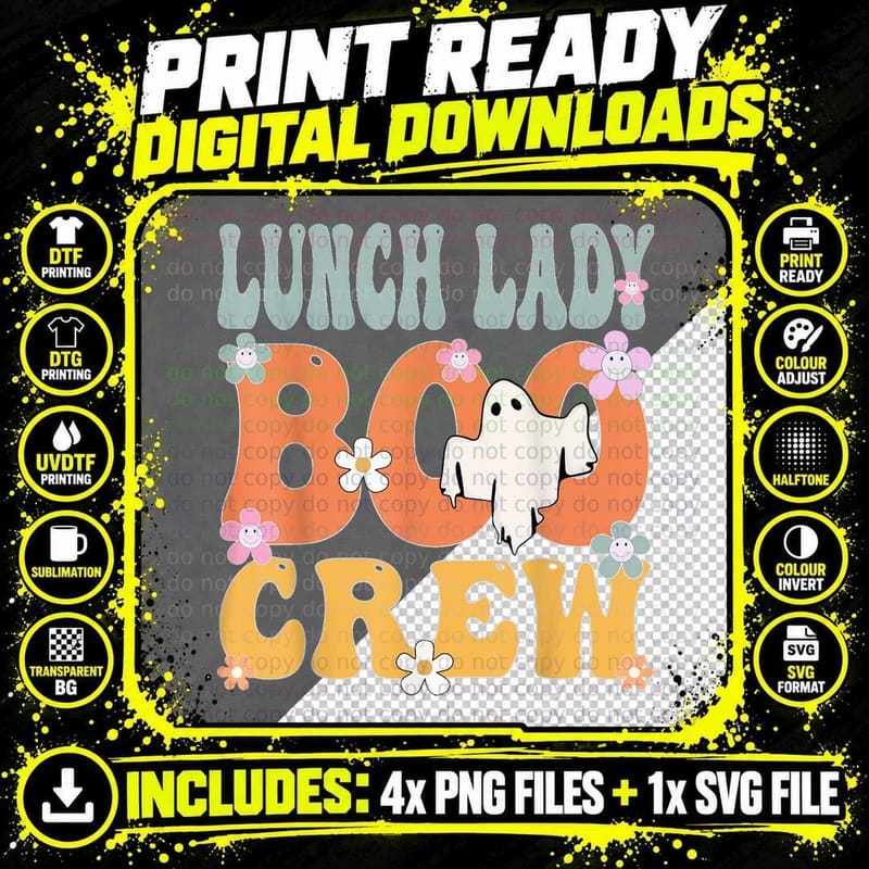 Lunch Lady Boo Crew Ghost Retro Groovy Halloween for Png SVG Digital Bundle