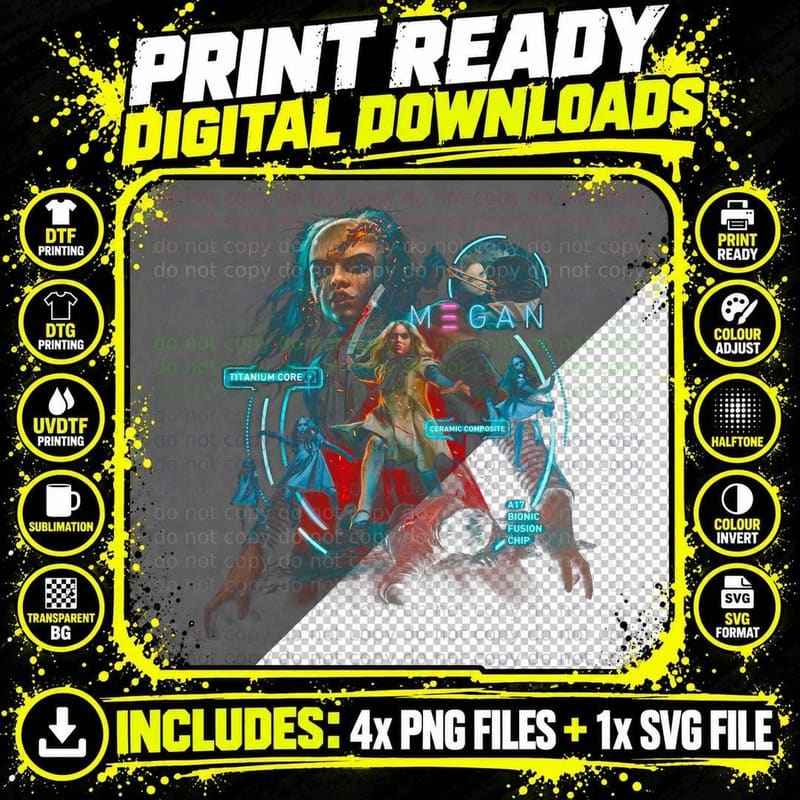 M3gan Bionic AI Sci-Fi Horror Halftone T-Shirt Png SVG Digital Bundle