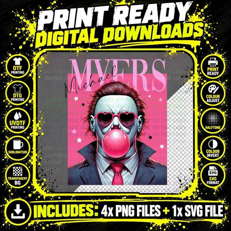 Michael Myers Bubblegum T-Shirt, Pop Culture Horror Png SVG Digital Bundle