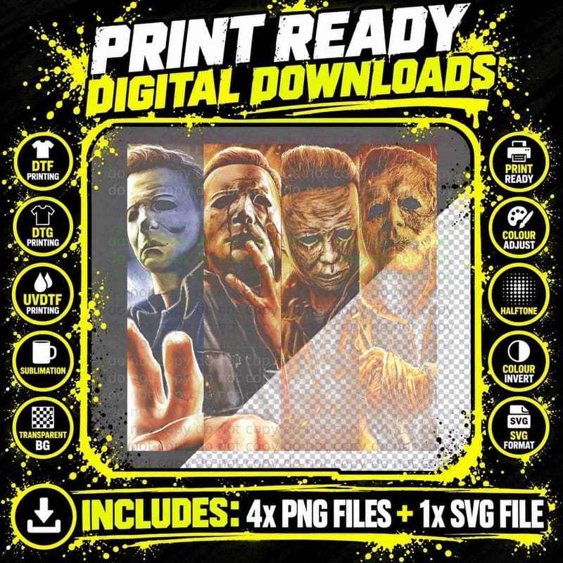 Michael Myers Evolution Halftone T-Shirt Png SVG Digital Bundle