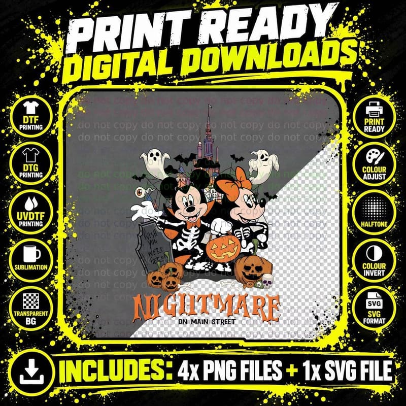 Mickey & Minnie Halloween Costume T-Shirt, Themed Apparel Png SVG Digital Bundle