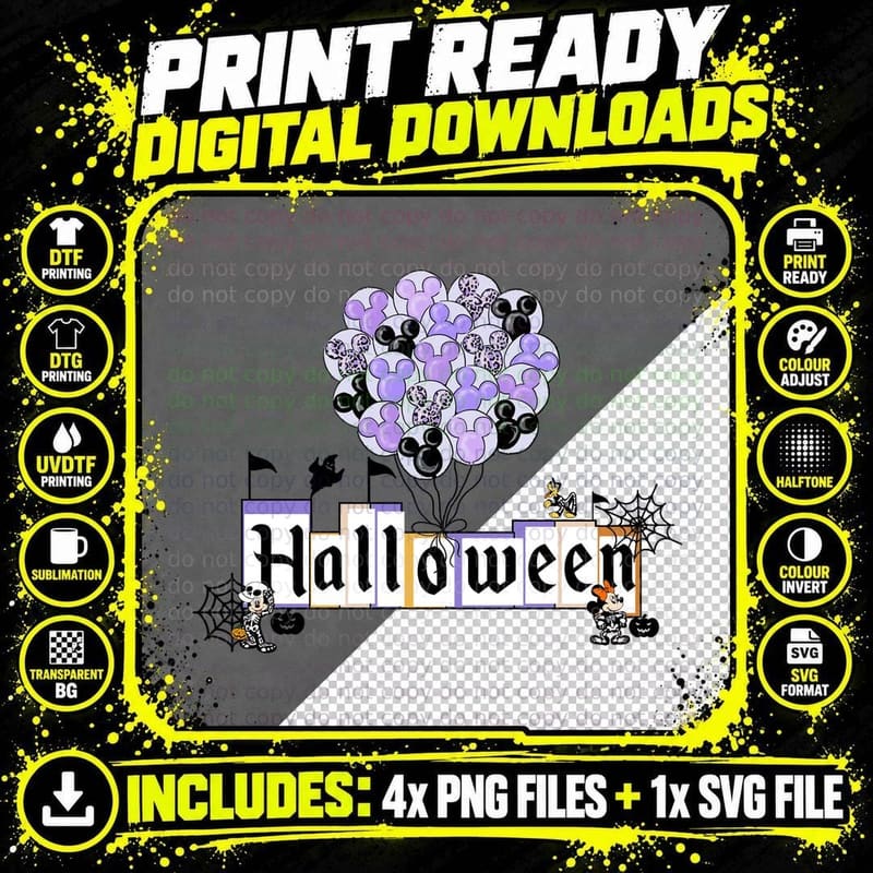 Mickey Halloween Balloons T-Shirt, Themed Apparel Png SVG Digital Bundle