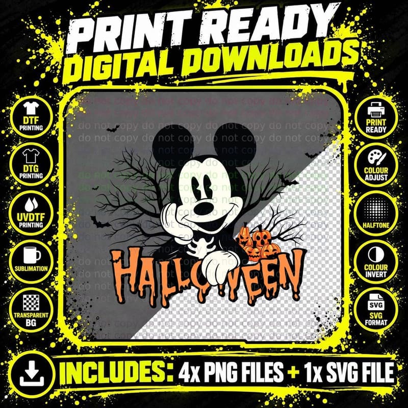 Mickey Halloween T-Shirt, Spooky, Kids Apparel Png SVG Digital Bundle