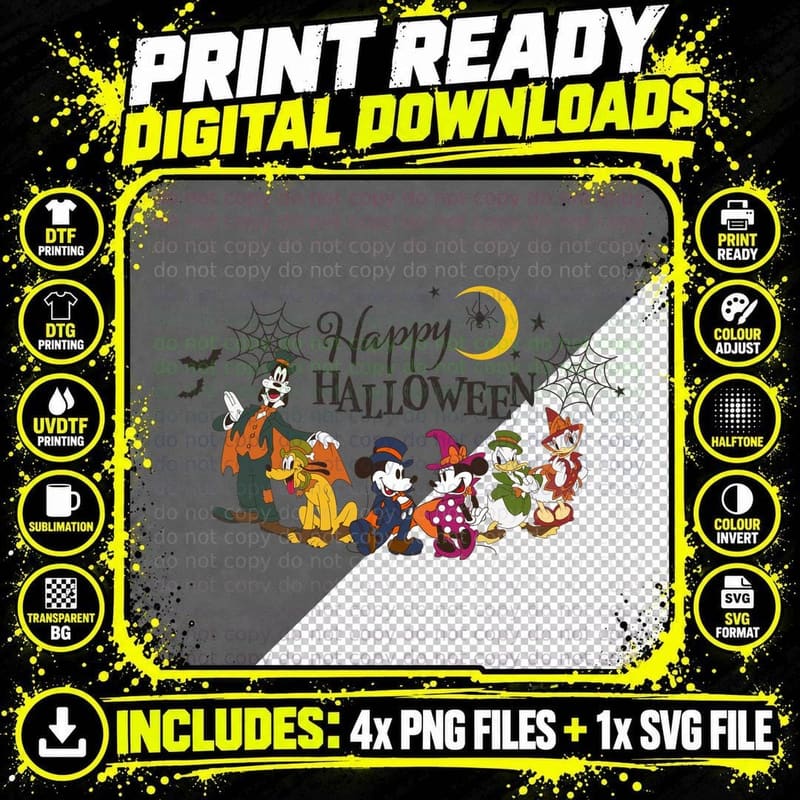 Mickey and Friends Halloween T-Shirt, Costume Png SVG Digital Bundle