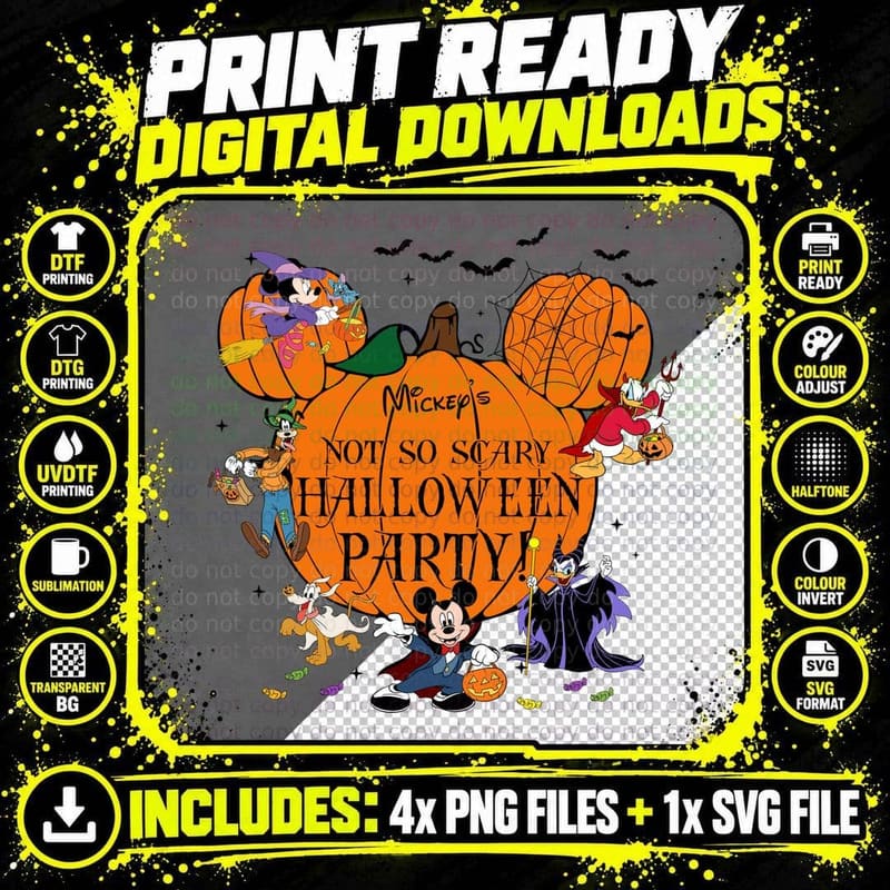 Mickey's Not So Scary Halloween Party T-Shirt Png SVG Digital Bundle