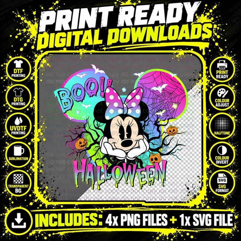 Minnie Mouse Halloween Boo T-Shirt, Spooky Png SVG Digital Bundle