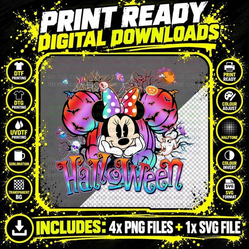 Minnie Mouse Halloween T-Shirt, Character Costume Png SVG Digital Bundle