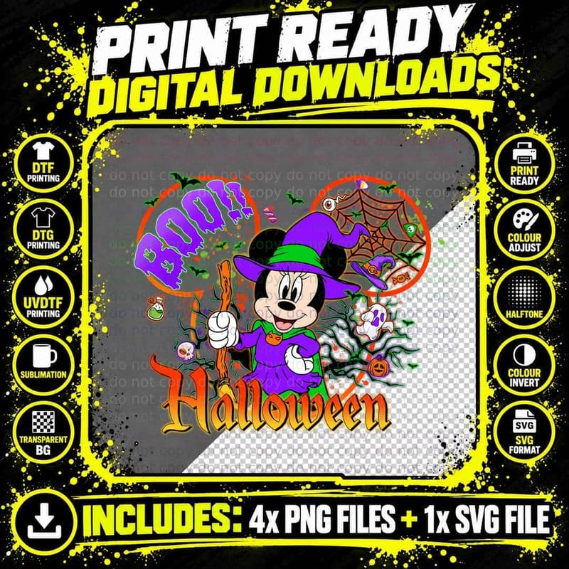 Minnie Witch Halloween T-Shirt, Spooky Png SVG Digital Bundle