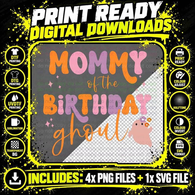 Mommy of the Birthday Ghoul Ghost Halloween Family Party Png SVG Digital Bundle