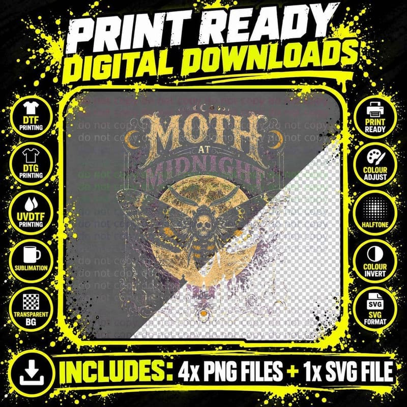Moth at Midnight Gothic Moth Occult Vintage Witch Moon Png SVG Digital Bundle