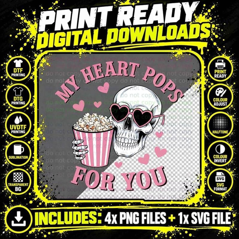 My Heart Pops for You Valentine T-Shirt Png SVG Digital Bundle