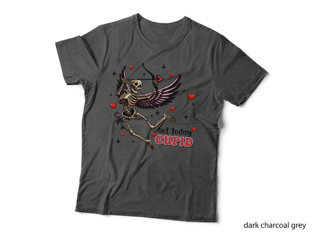 Not Today Cupid Valentine T-Shirt, Skeleton Archer Cupid Hearts Rose Love Tee