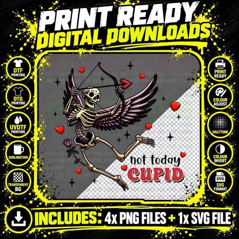 Not Today Cupid Valentine T-Shirt, Skeleton Archer Cupid Png SVG Digital Bundle