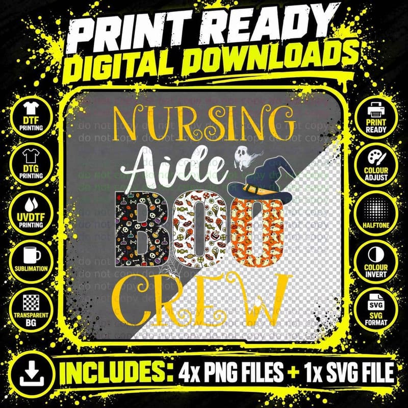Nursing Aide Boo Crew Halloween Nurse Boo Ghost Spider Png SVG Digital Bundle