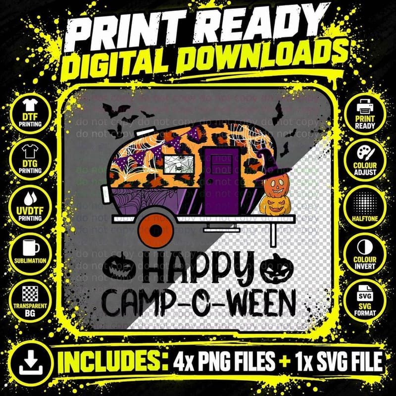 Og6j Leopard Camping RV Happy Camp-O-Ween Halloween Png SVG Digital Bundle