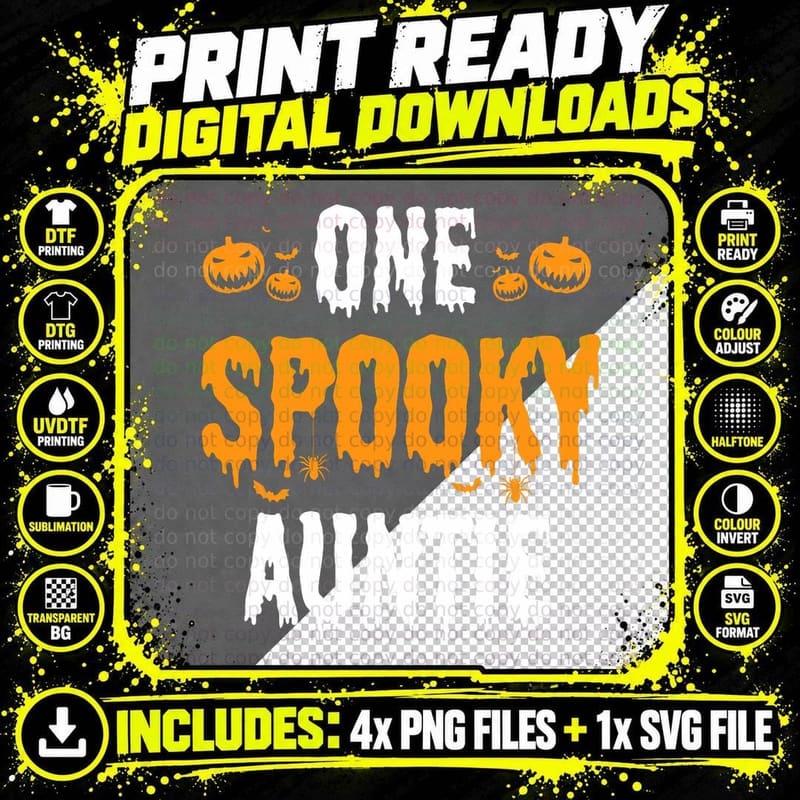 One Spooky Auntie Aunt Matching Family Halloween T-Shirt Png SVG Digital Bundle