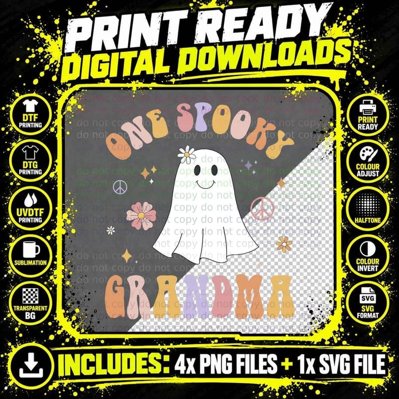 One Spooky Grandma First Birthday Retro Halloween Ghost Png SVG Digital Bundle