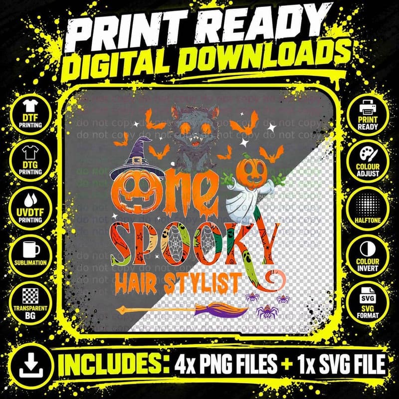 One Spooky Hair Stylist Funny Halloween Hair Stylist Cat Png SVG Digital Bundle