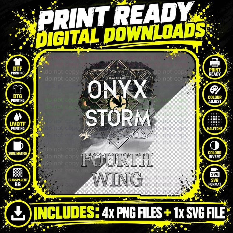 Onyx Storm Fourth Wing T-Shirt, Dark Fantasy Art Png SVG Digital Bundle