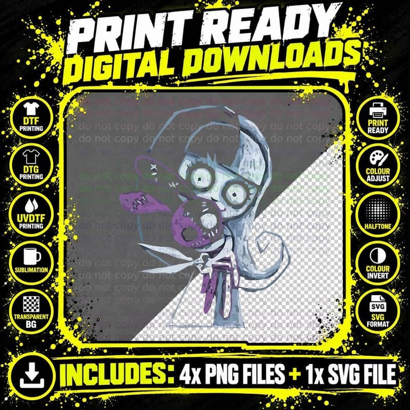 Pastel Goth Creepy Girl with Voodoo Doll Japanese Png SVG Digital Bundle