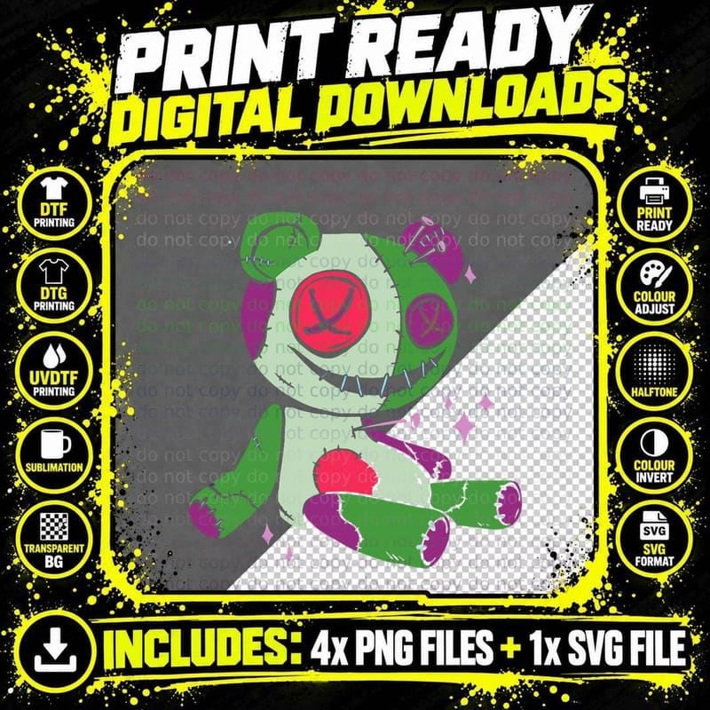Pastel Goth Creepy Kawaii Teddy Voodoo Doll T-Shirt Png SVG Digital Bundle