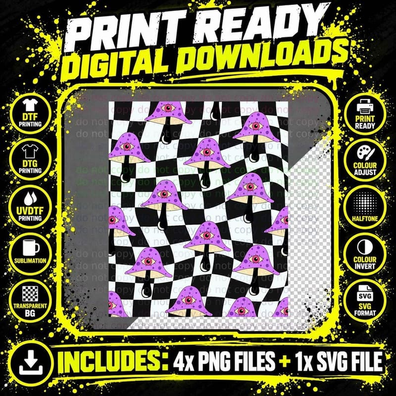 Pastel Goth Eyeball Mushroom Eye Wavy Checkered Png SVG Digital Bundle