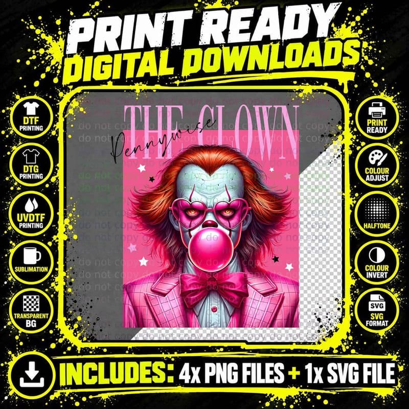 Pennywise the Clown Bubblegum T-Shirt Png SVG Digital Bundle