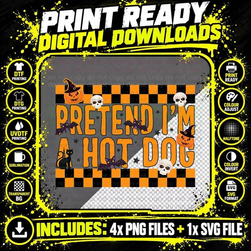 Pretend I'm a Hot Dog Costume Funny Lazy Halloween Party Png SVG Digital Bundle