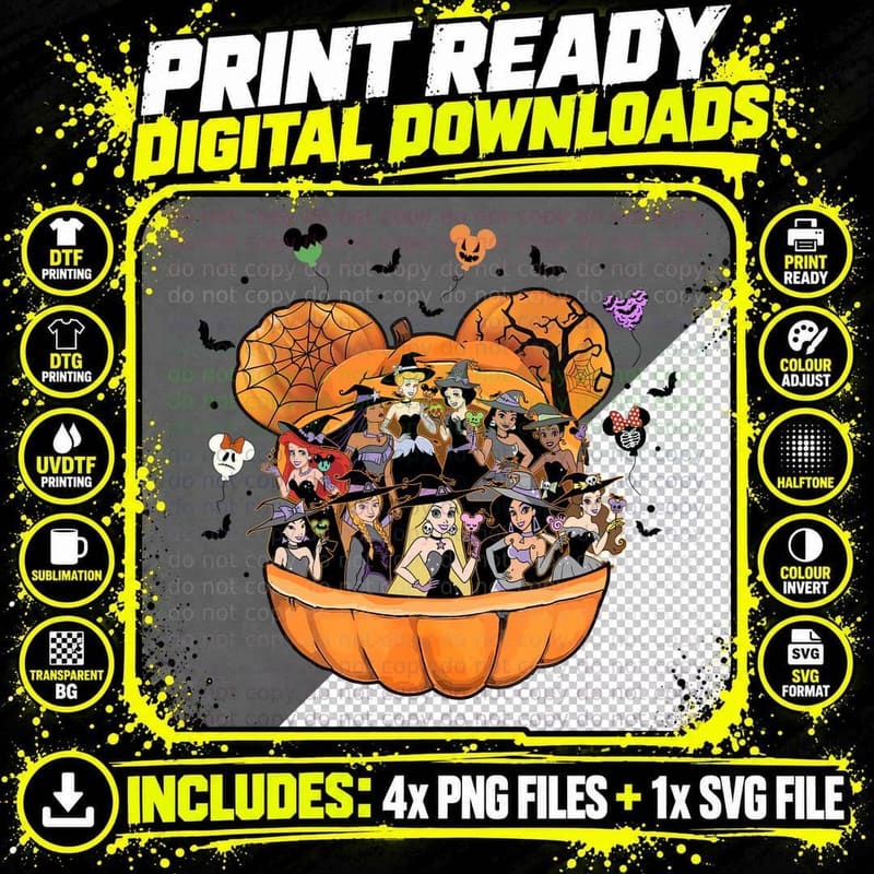 Princesses Halloween Witch Costume T-Shirt, Spooky Png SVG Digital Bundle