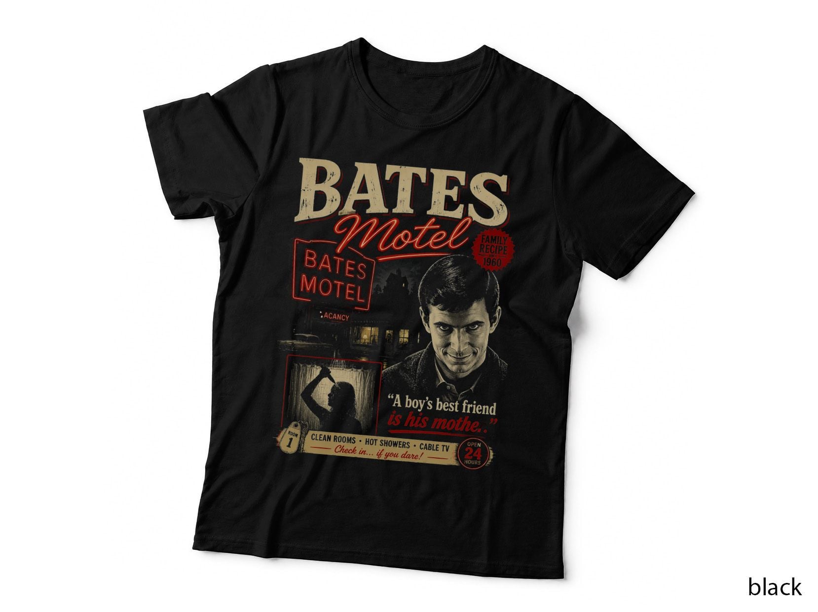 Psycho Norman Bates Retro Horror Motel Vintage Classic Movie Halftone T-Shirt